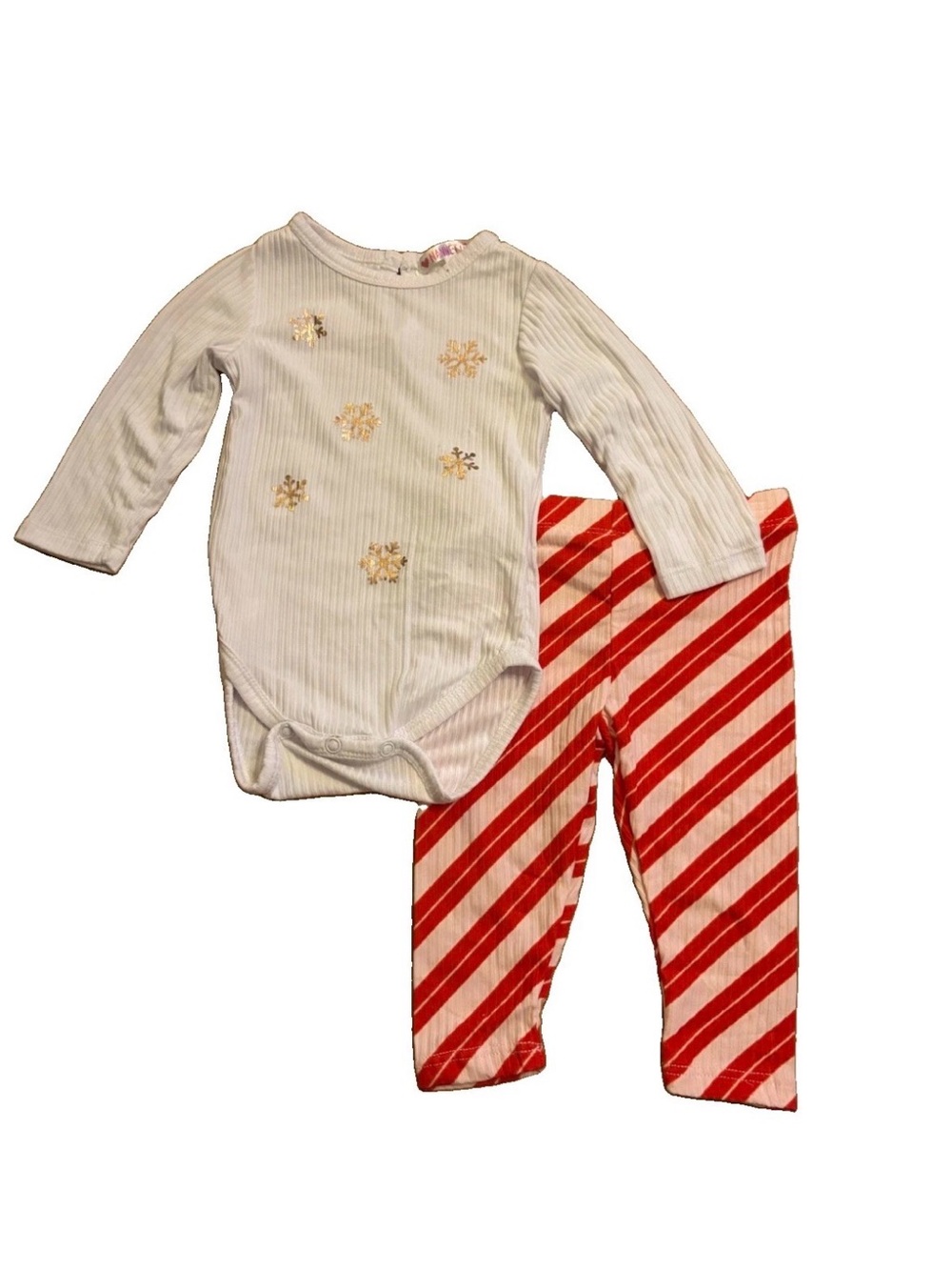 Nannette Baby Girls Holiday Snowflake Bodysuit & Candy Cane Stripe Leggings